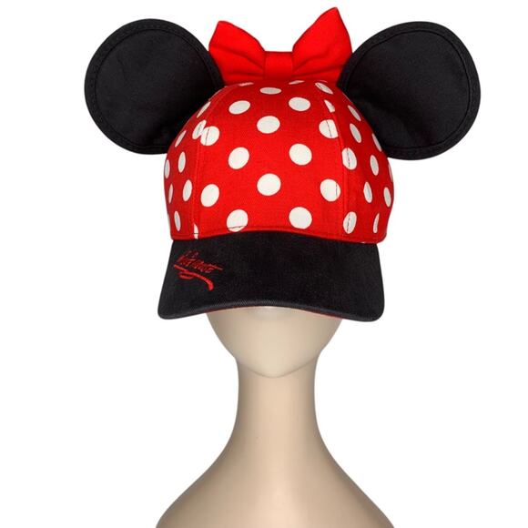 Disney Other - Disney Parks Youth Minnie Mouse Ears With Bow Hat Black Red White Polka Dot